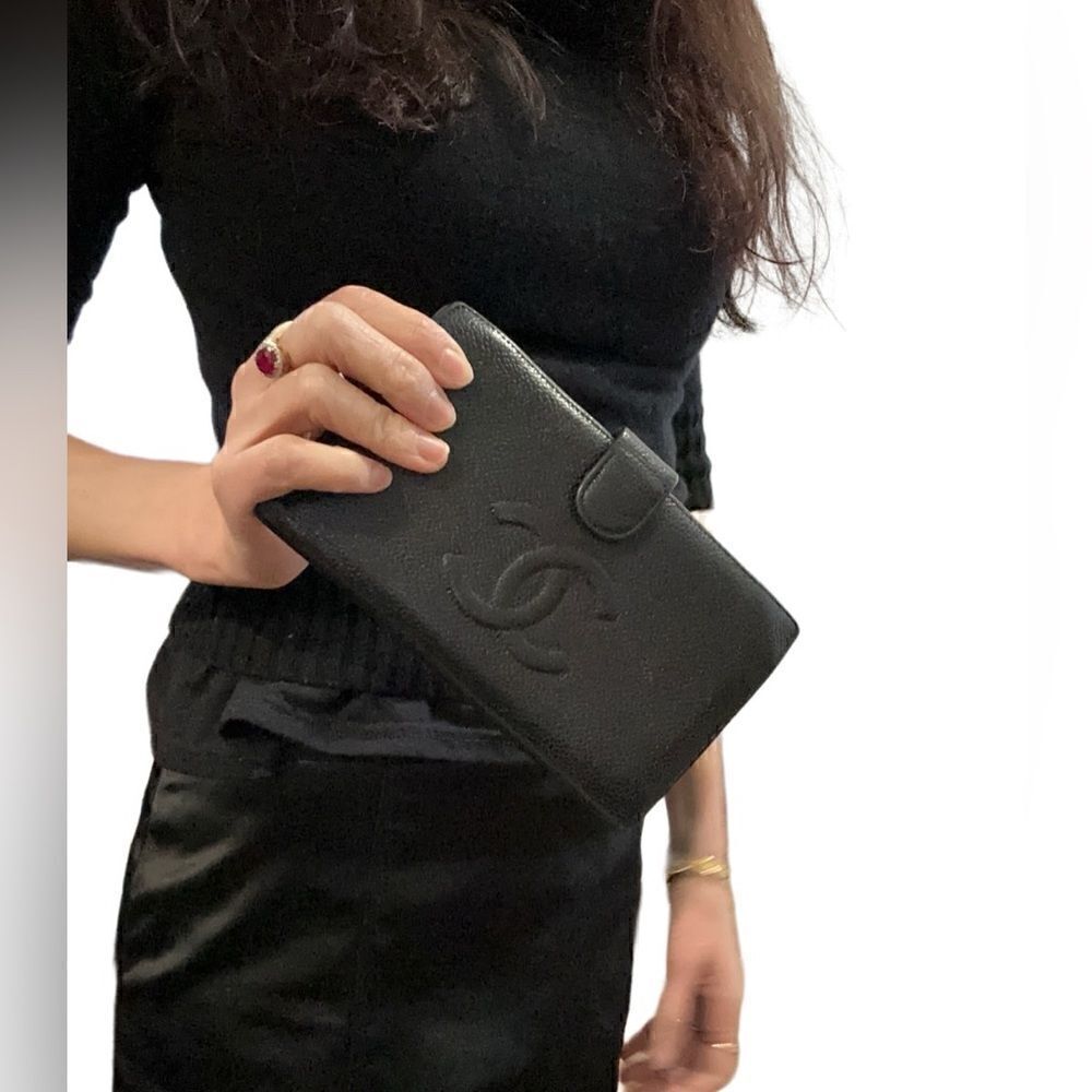 Chanel black long wallet with CC logo